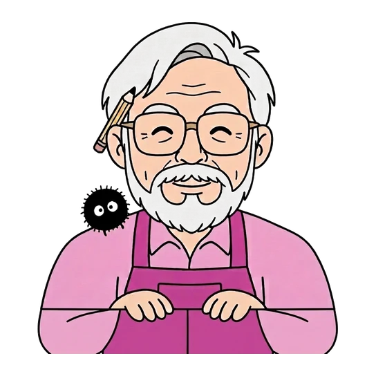 Hayao Miyazaki, drawn as a line-art portrait